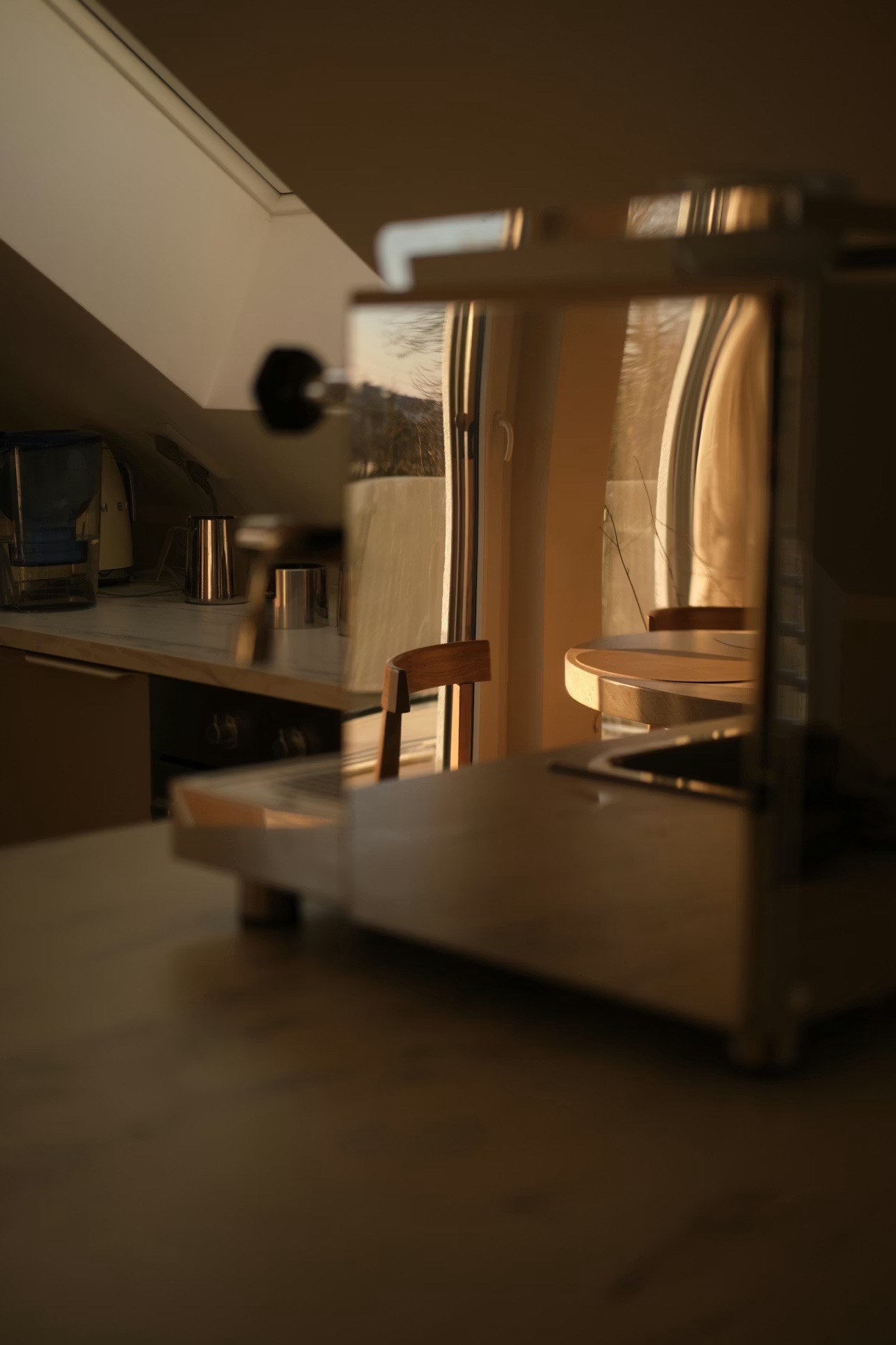 Warm, editorial espresso setup in soft evening light