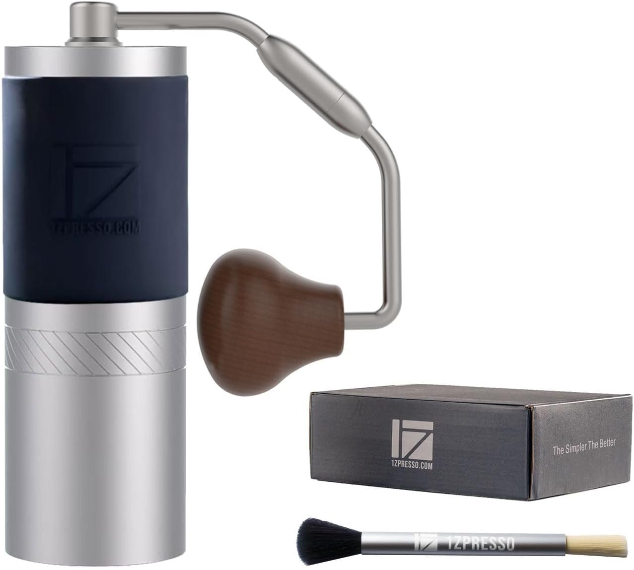 1Zpresso JX-S hand grinder with walnut handle and accessories