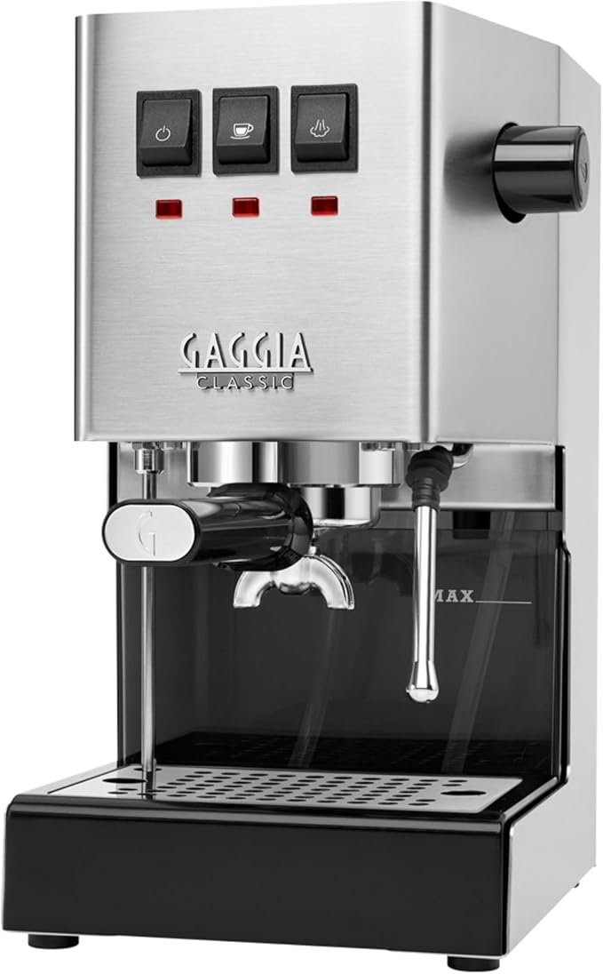 Gaggia Classic Evo Pro espresso machine in brushed stainless steel